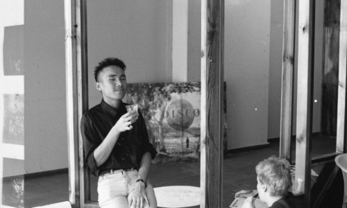 Artist Hiram To, Bureau, Brisbane, 1989 ( with artist Diena Georgetti seated)